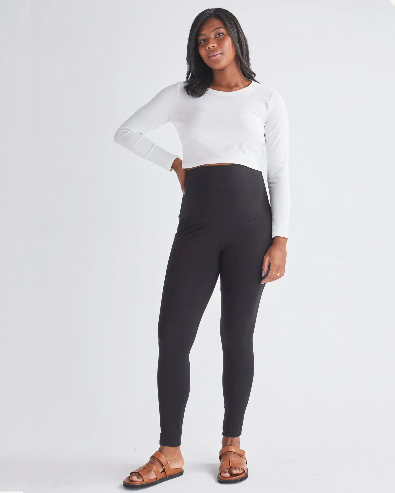 Celia Maternity Long Sleeve Cotton Crop Tee - White