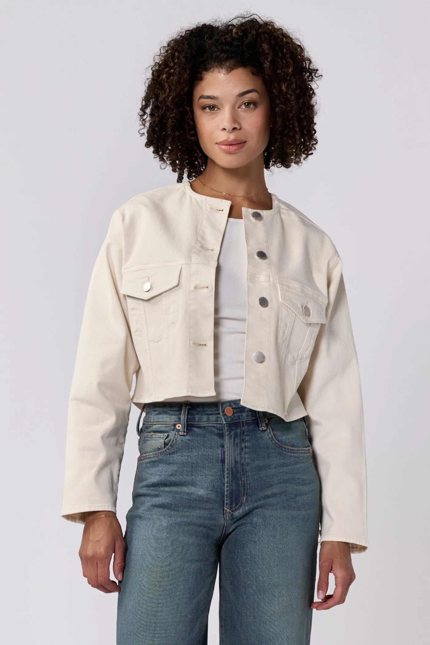 CELLY LONG SLEEVE CROPPED CLEAN HEM JACKET WHEAT