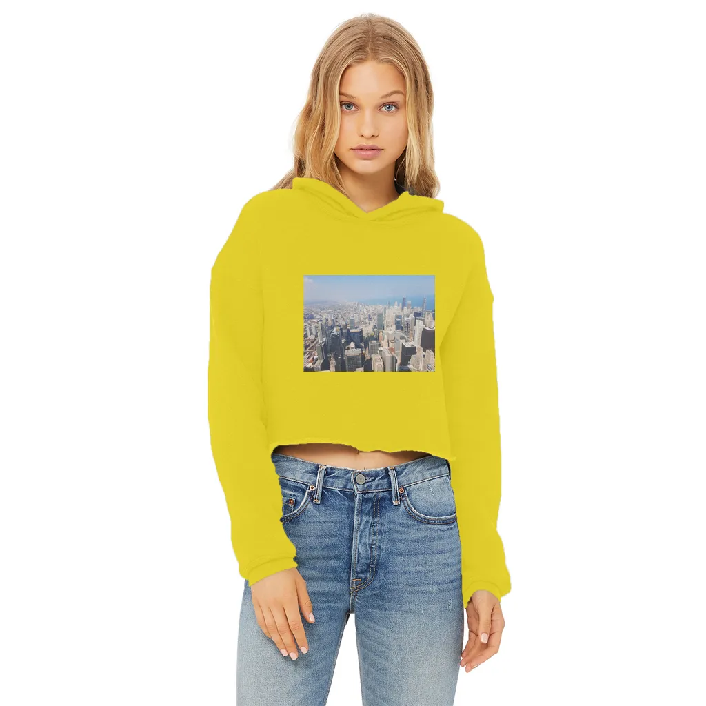Chicago Skyline Ladies Cropped Raw Edge Hoodie