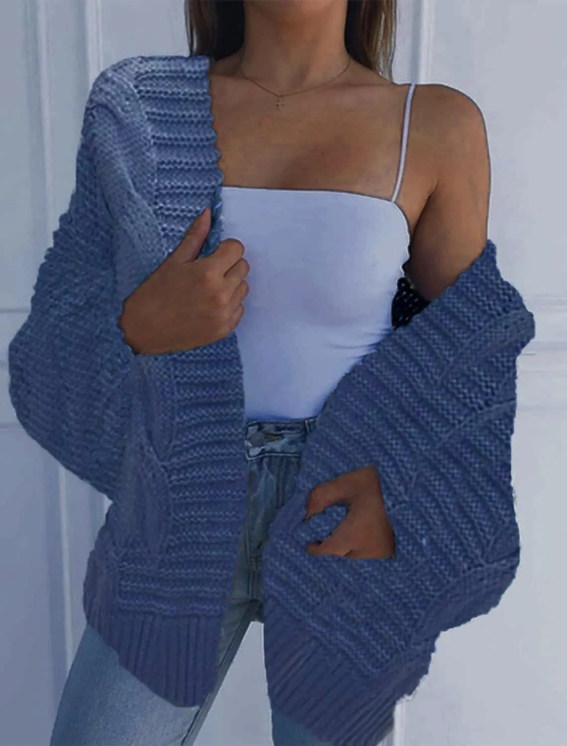 Chunky Oversized Cable Knit Baggy Sleeve Cardigan