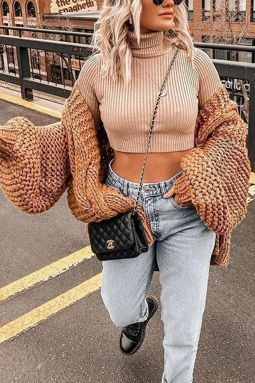 Chunky Oversized Cable Knit Baggy Sleeve Cardigan