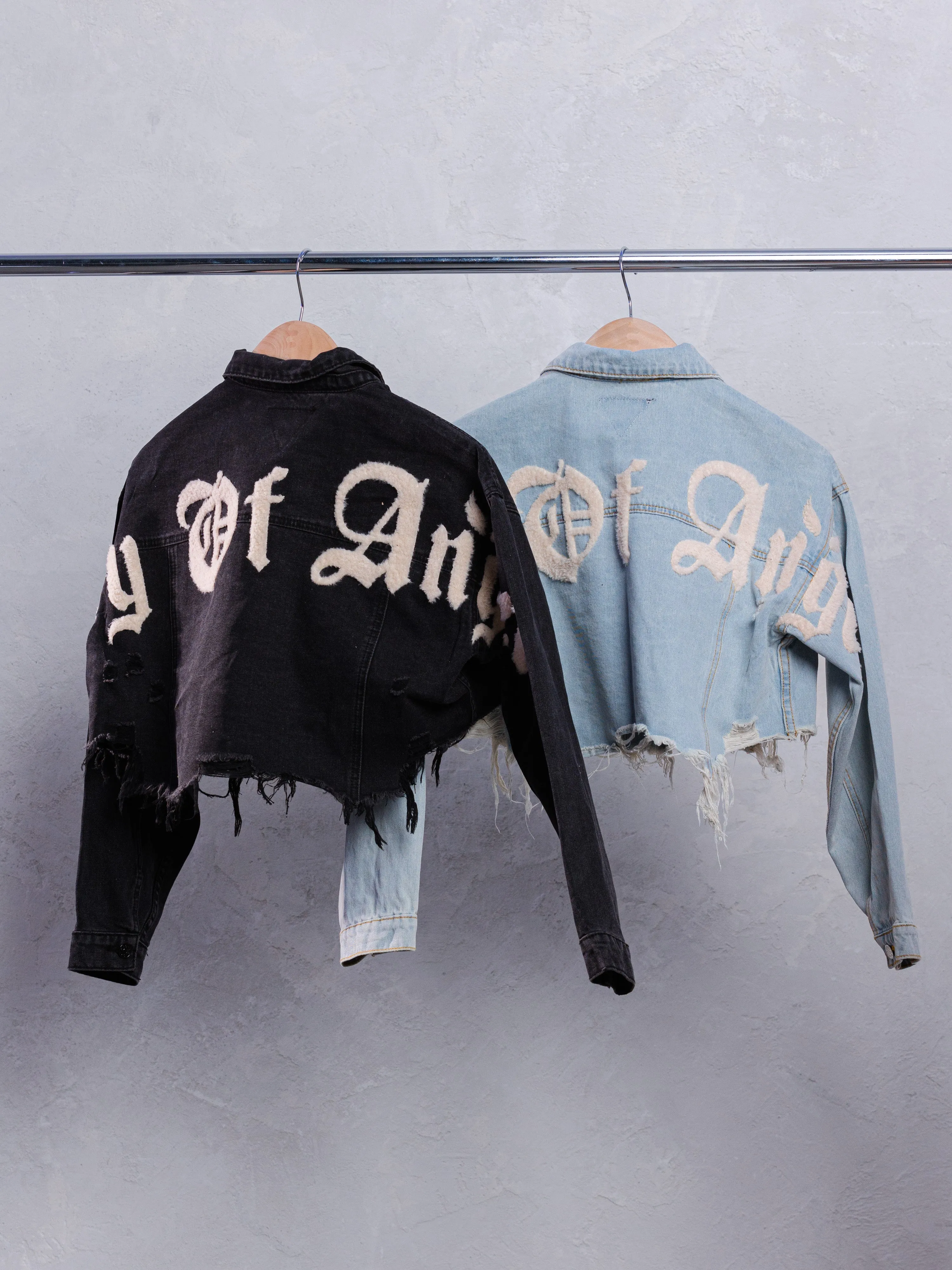 CITY OF ANGEL Cream font Crop Denim Jacket