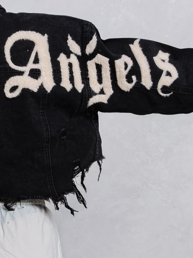 CITY OF ANGEL Cream font Crop Denim Jacket