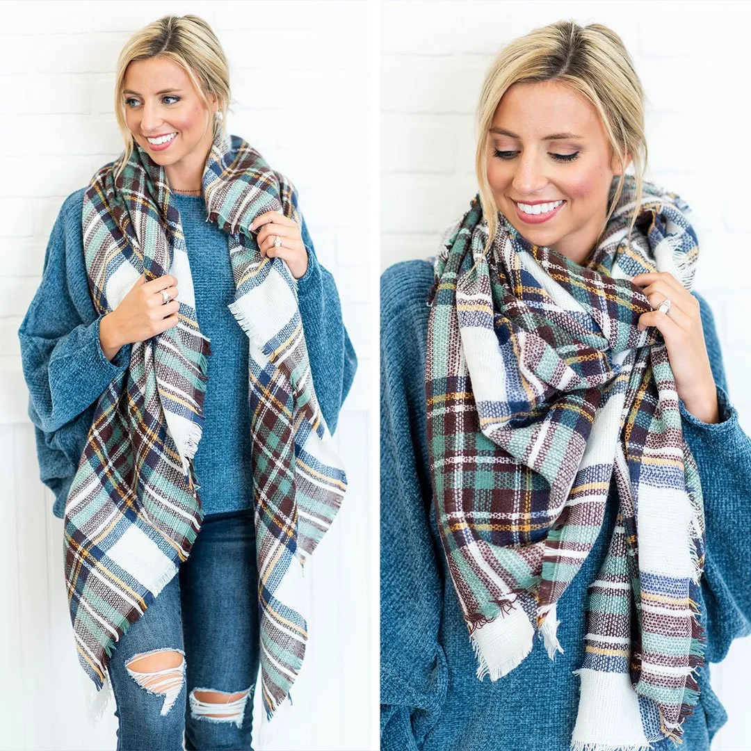 Coffee Break Scarf, White-Blue