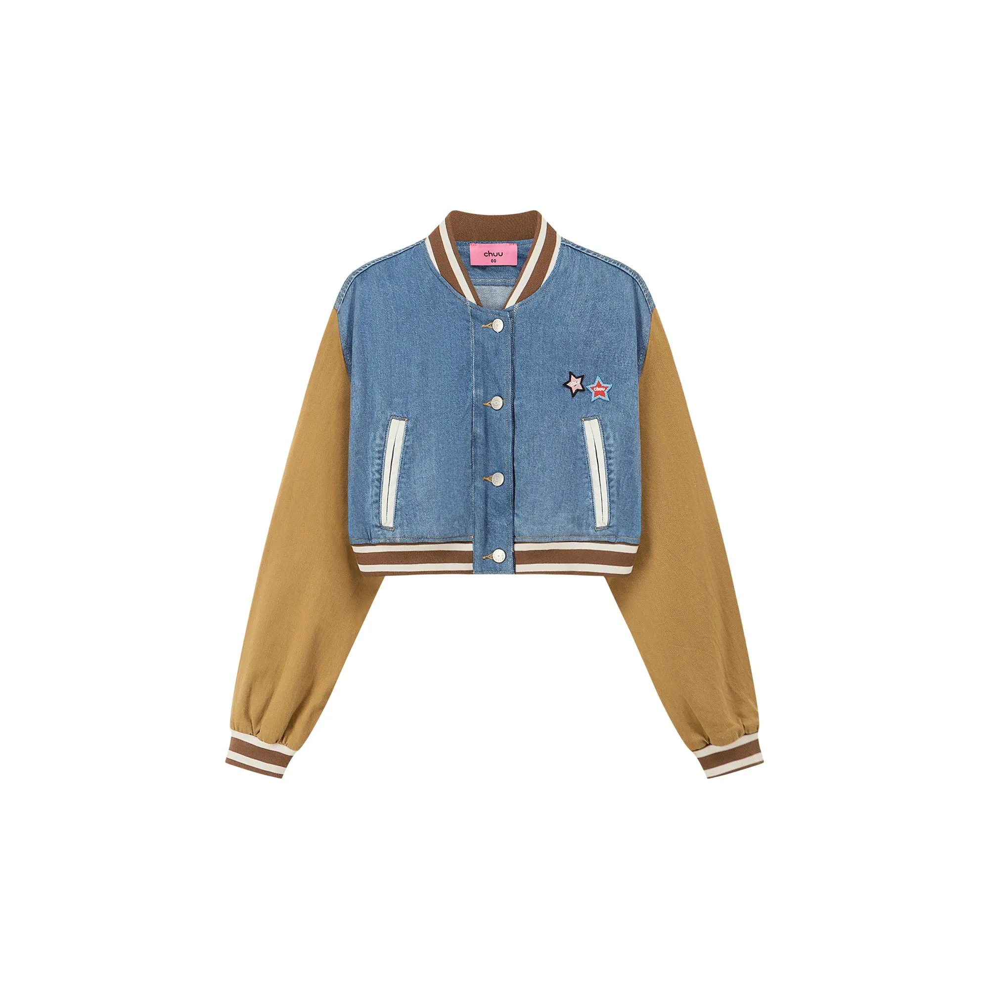 Color Matching Varsity Cropped Jacket