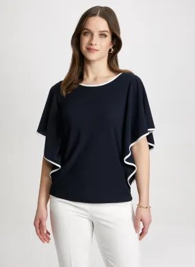 Contrast Trim Ruffle Sleeve Top