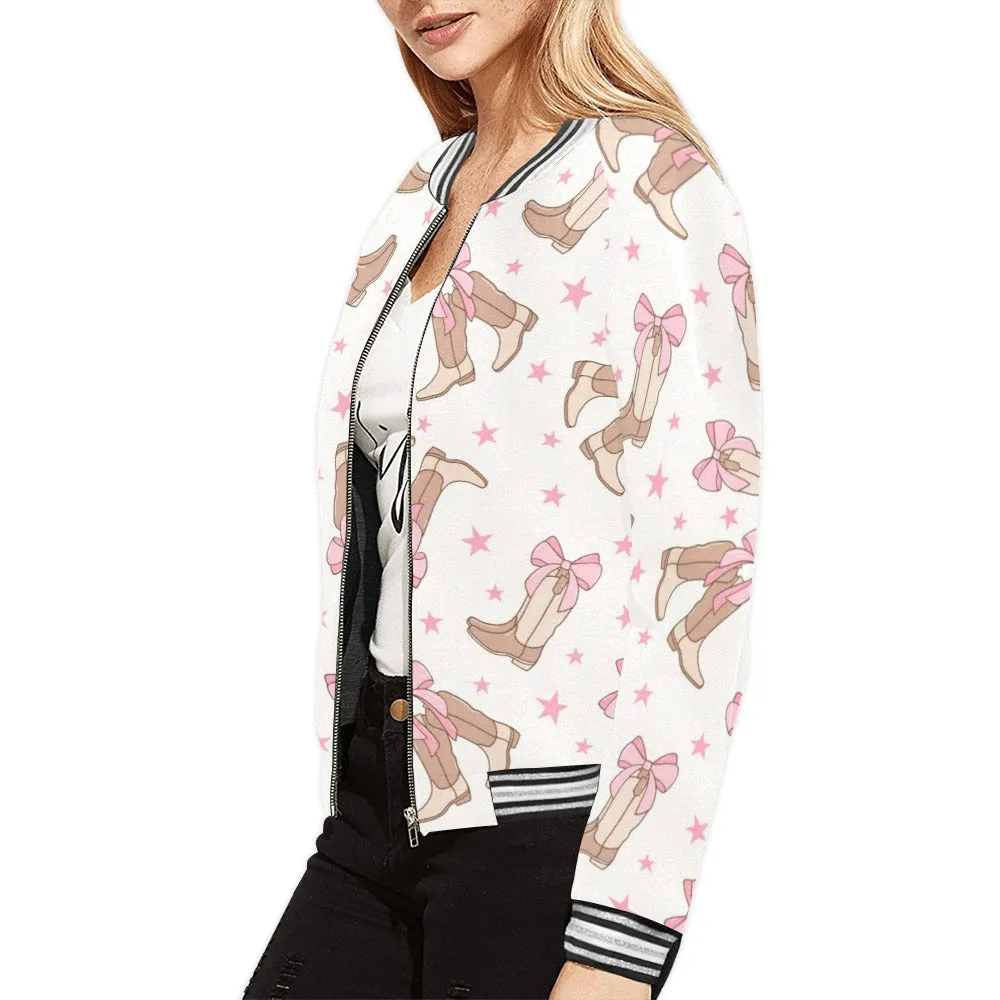 Coquette Cowgirl Boots Bomber Jacket for Women