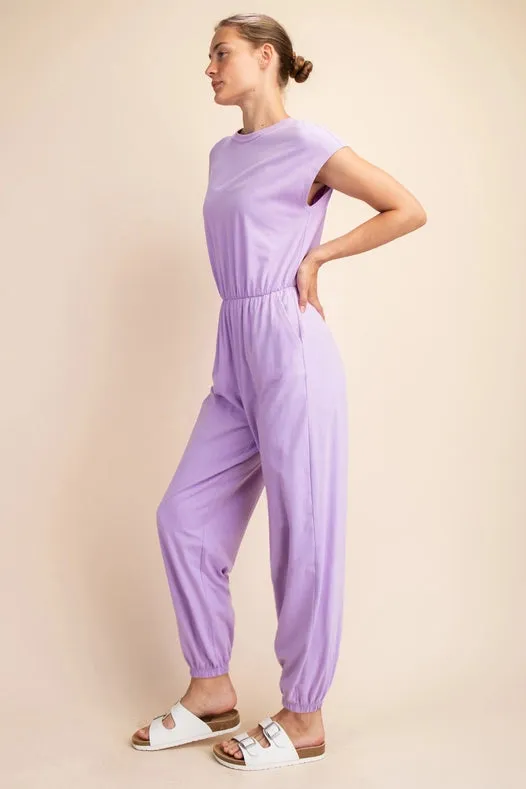 Cotton Lycra Open Back Jumpsuit Lilac