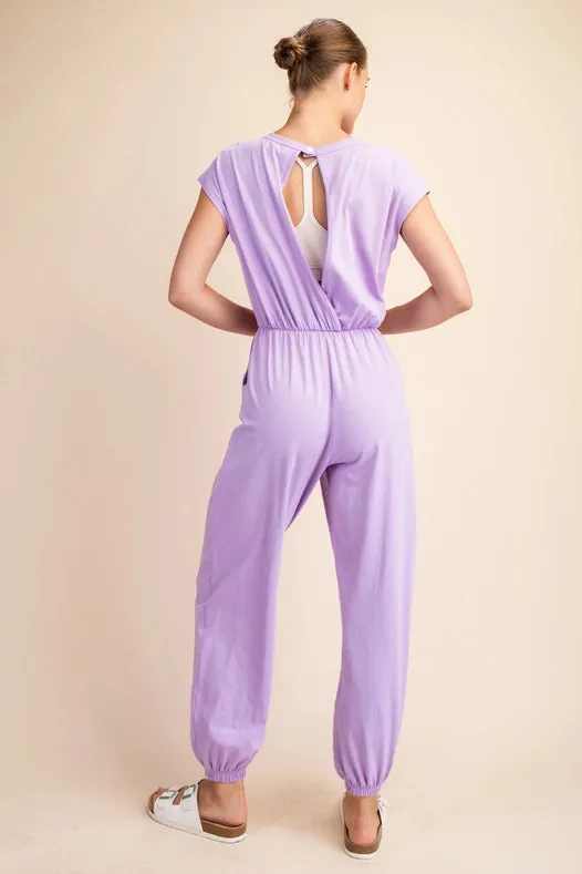 Cotton Lycra Open Back Jumpsuit Lilac