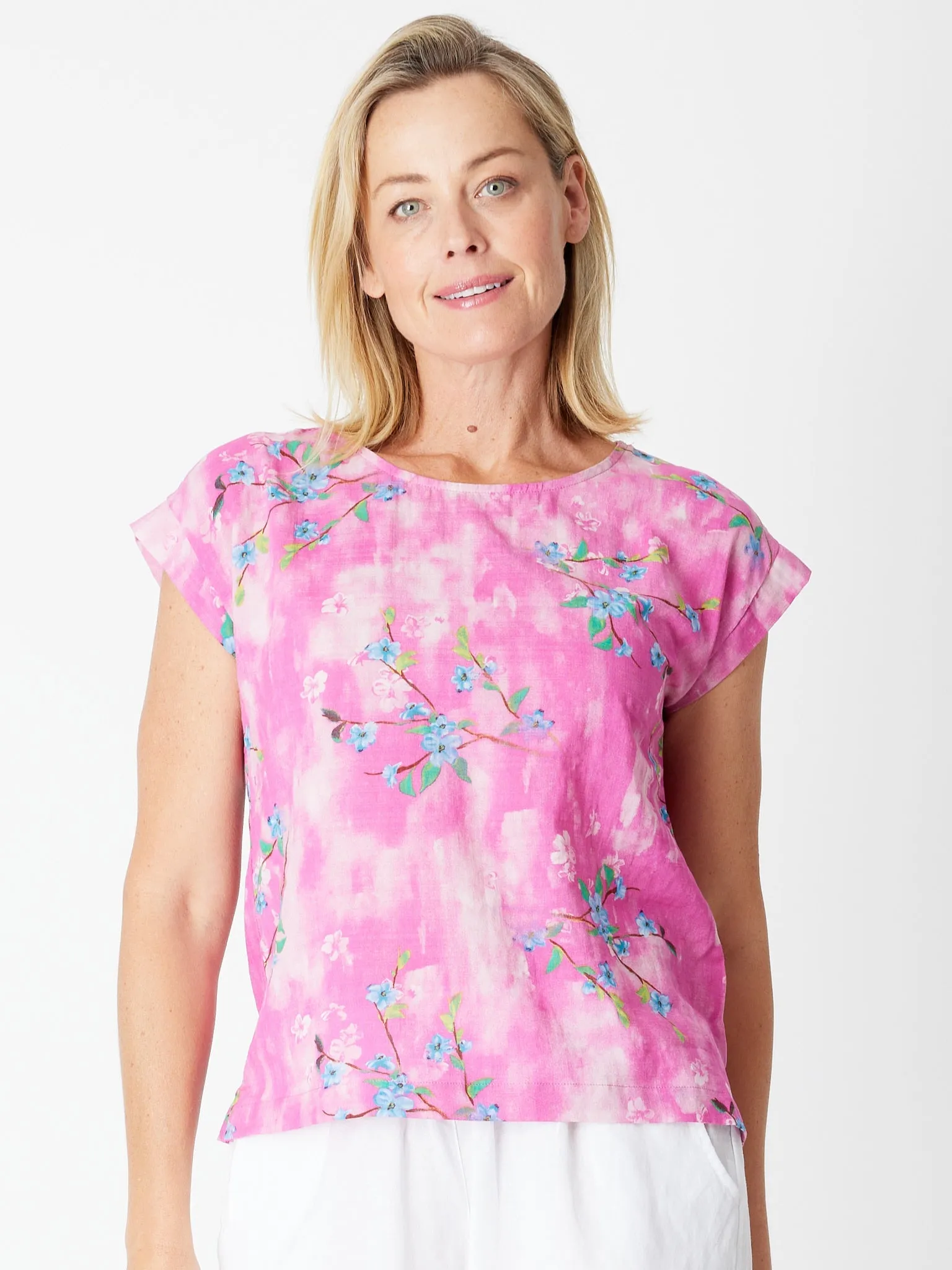 COTTON VOILE PRINT TARIN TOP- PINK 30405- S