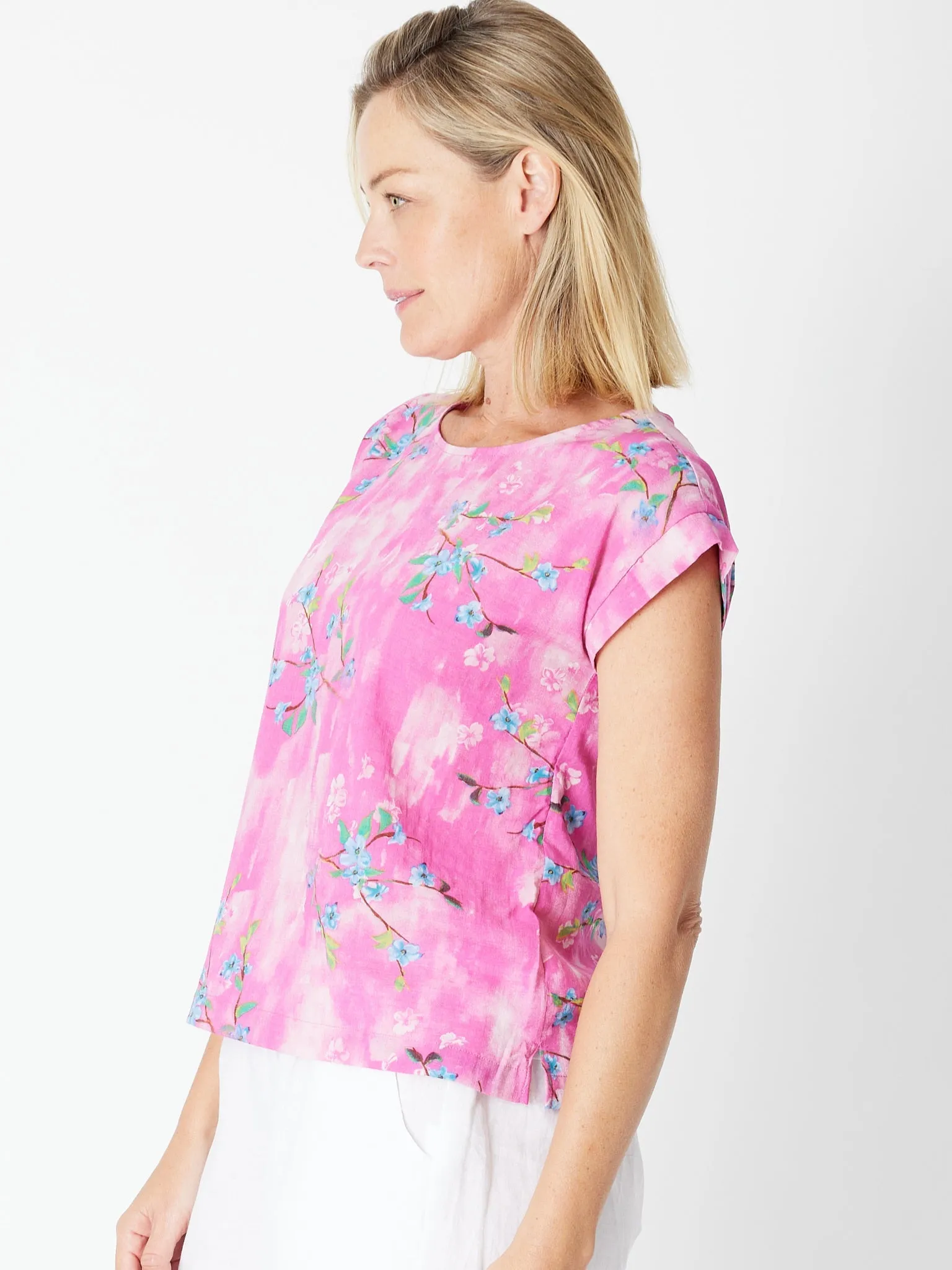 COTTON VOILE PRINT TARIN TOP- PINK 30405- S