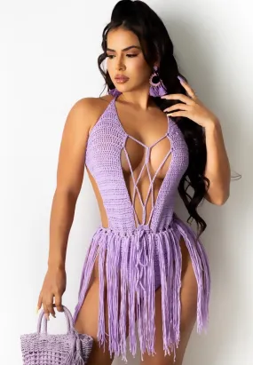 Crochet Purple Fringe Bodysuit