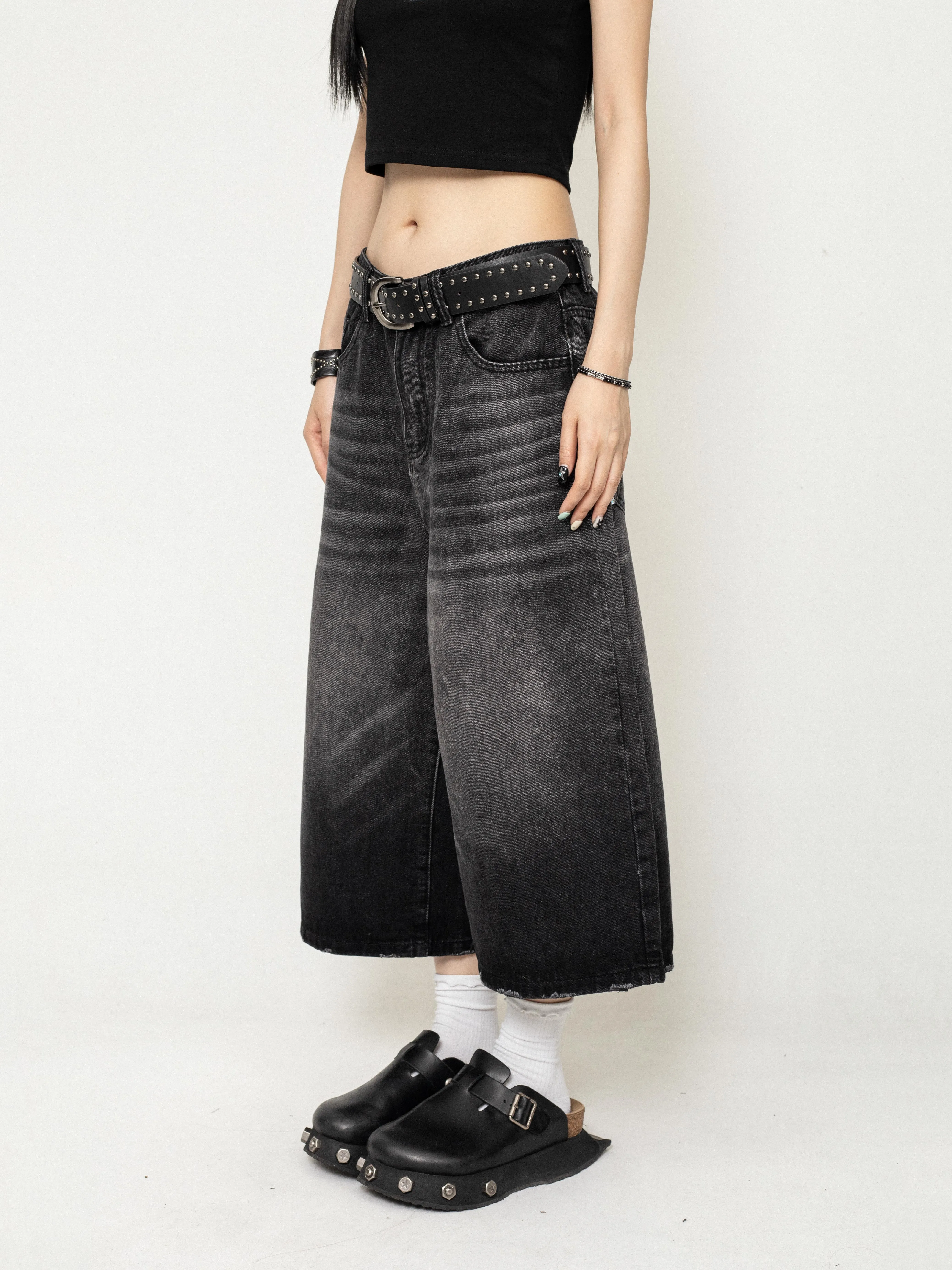 Cropped Loose Versatile Wide-leg Denim Pants ZER0219