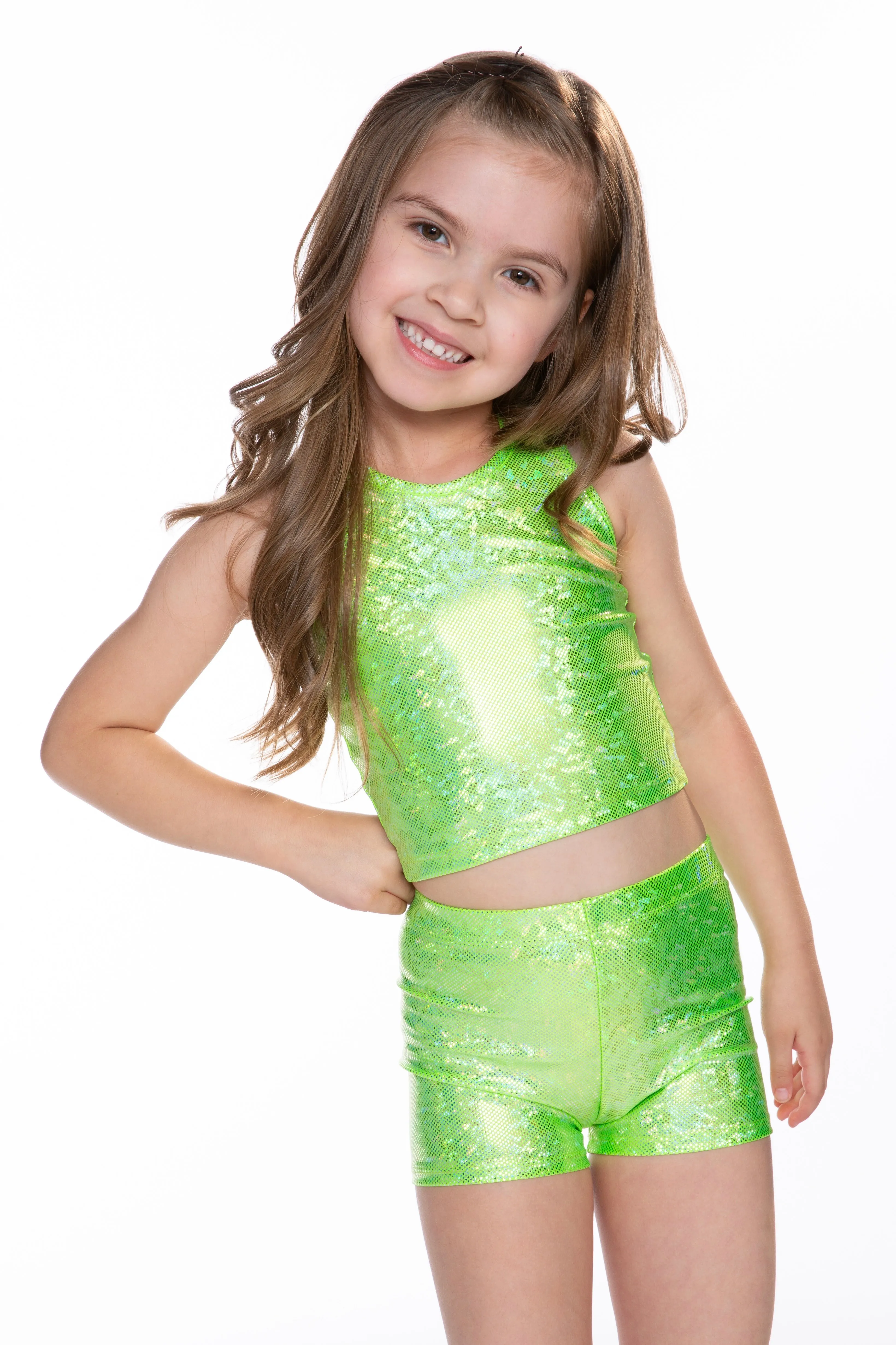 Cropped Racerback Tank & Tumble Short - Silver Lime Glitter