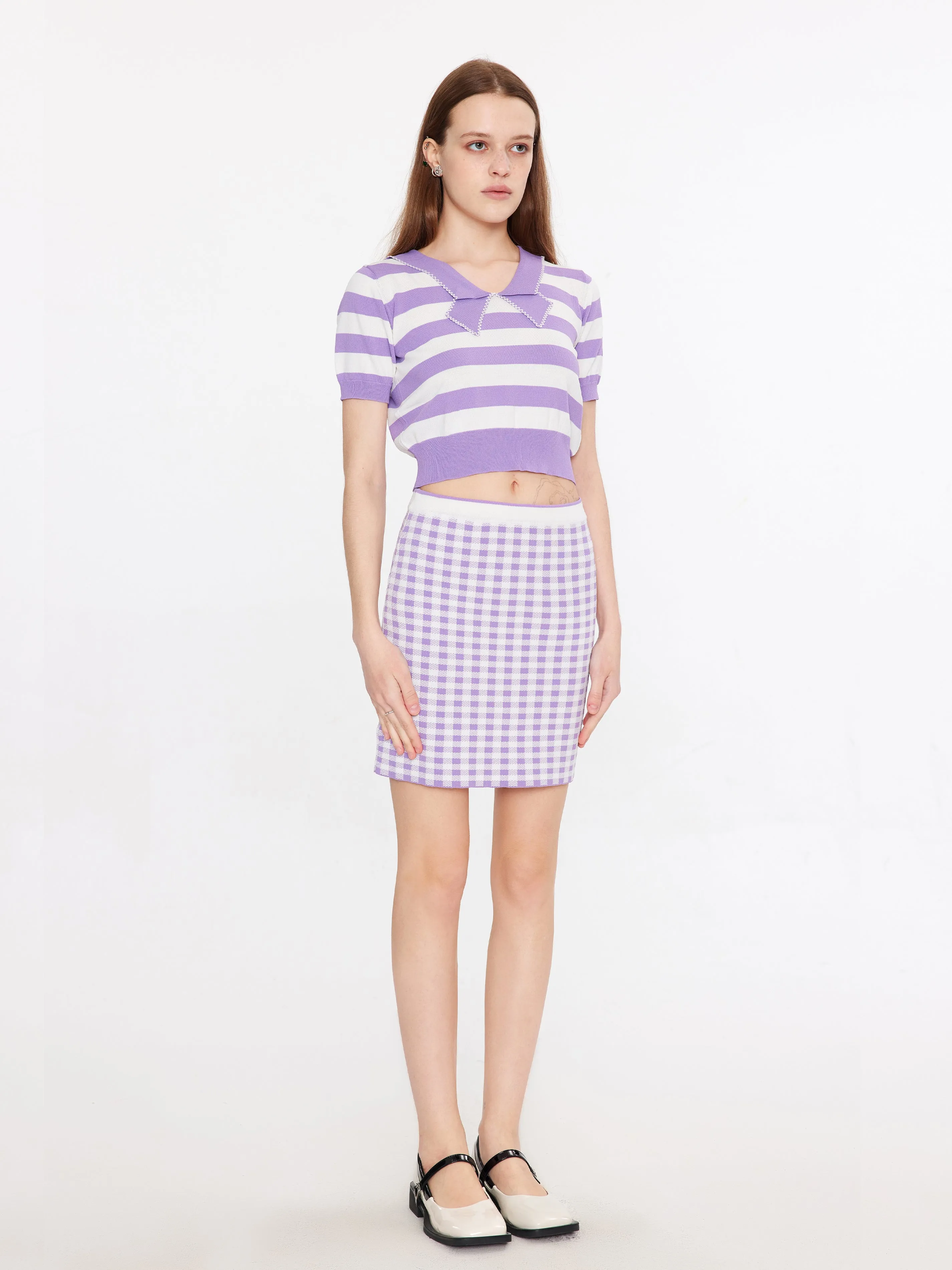 Cropped Striped Knit Top and Mini Skirt