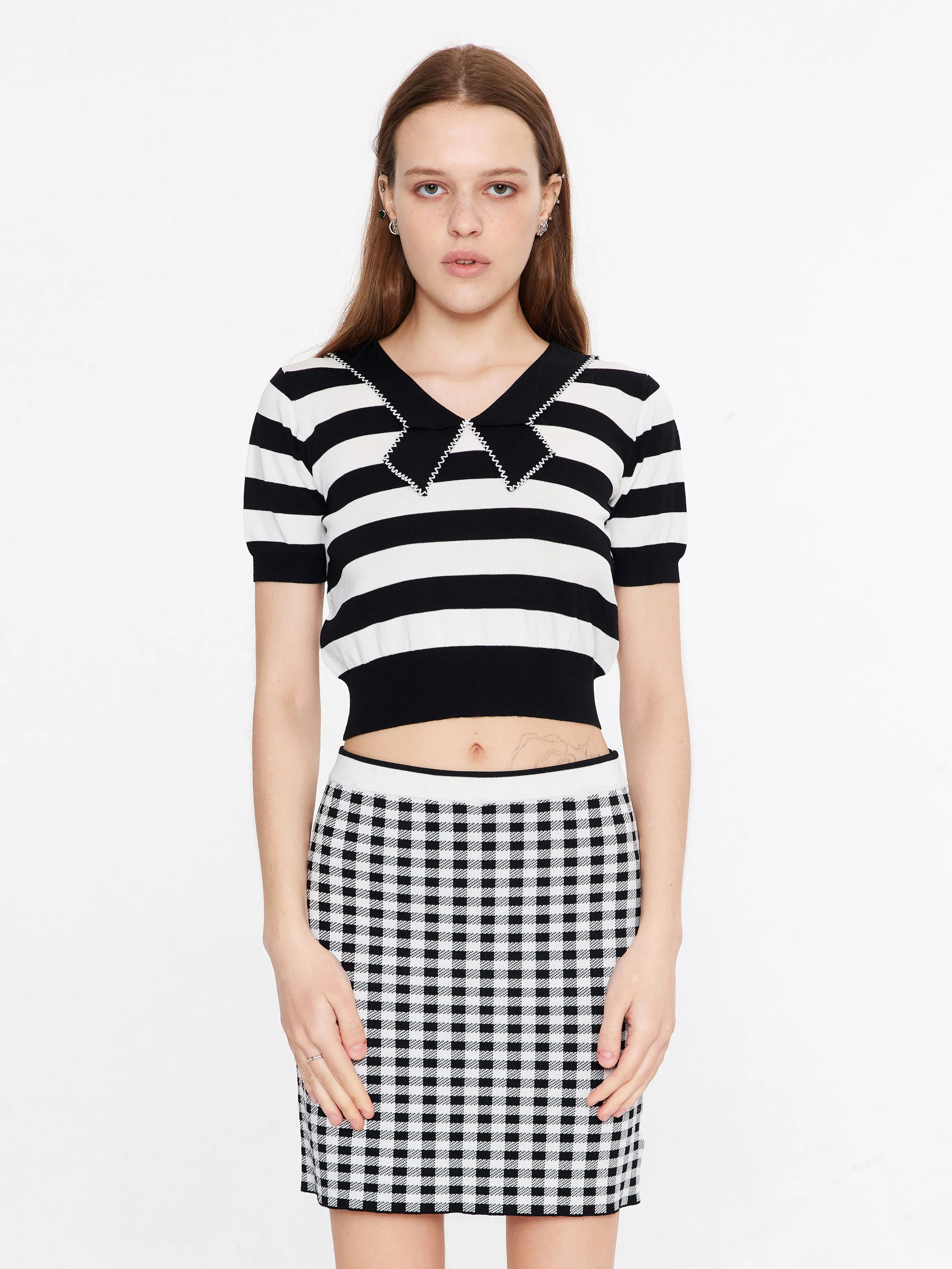 Cropped Striped Knit Top and Mini Skirt