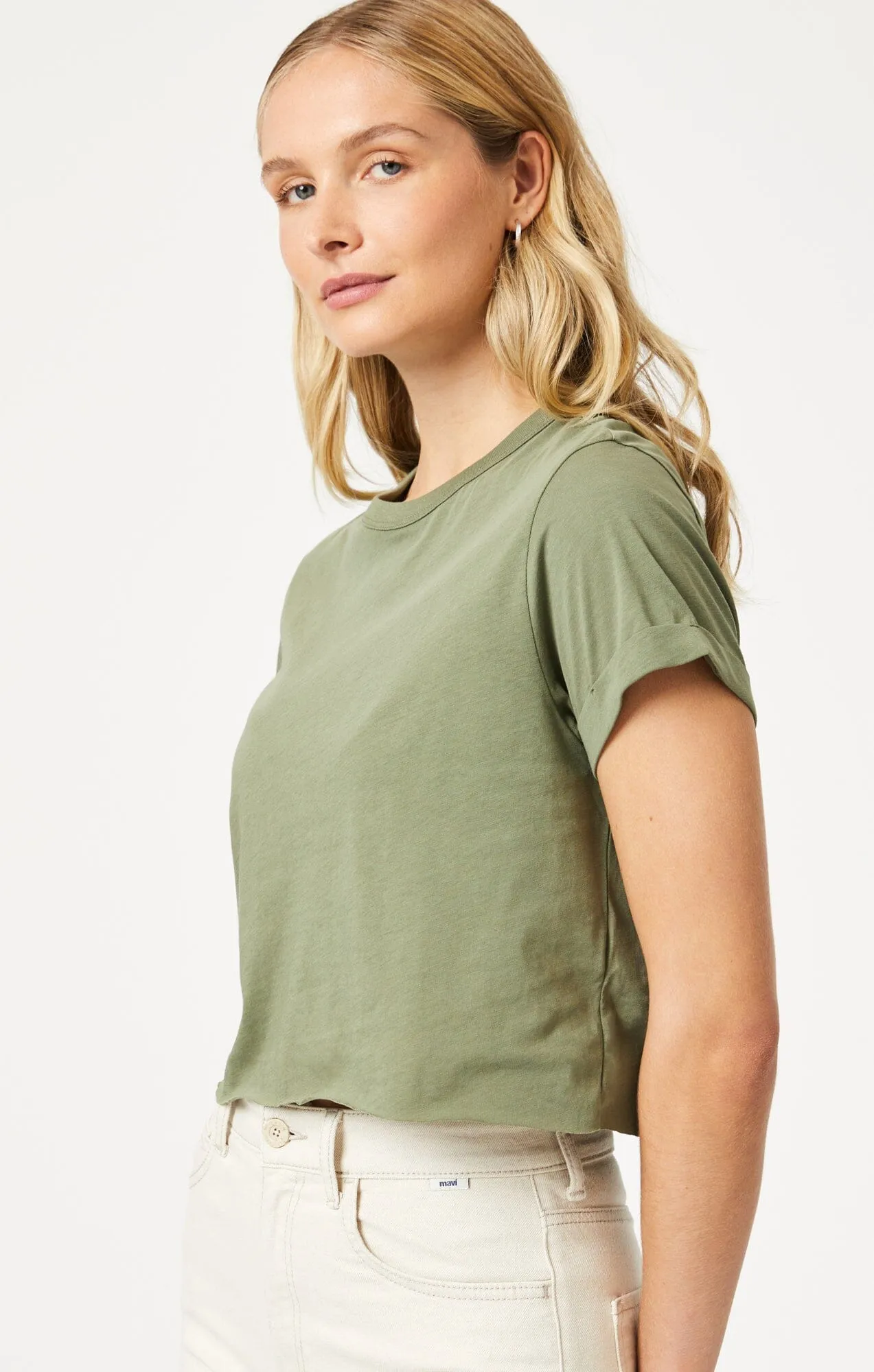 CROPPED T-SHIRT IN DEEP LICHEN GREEN