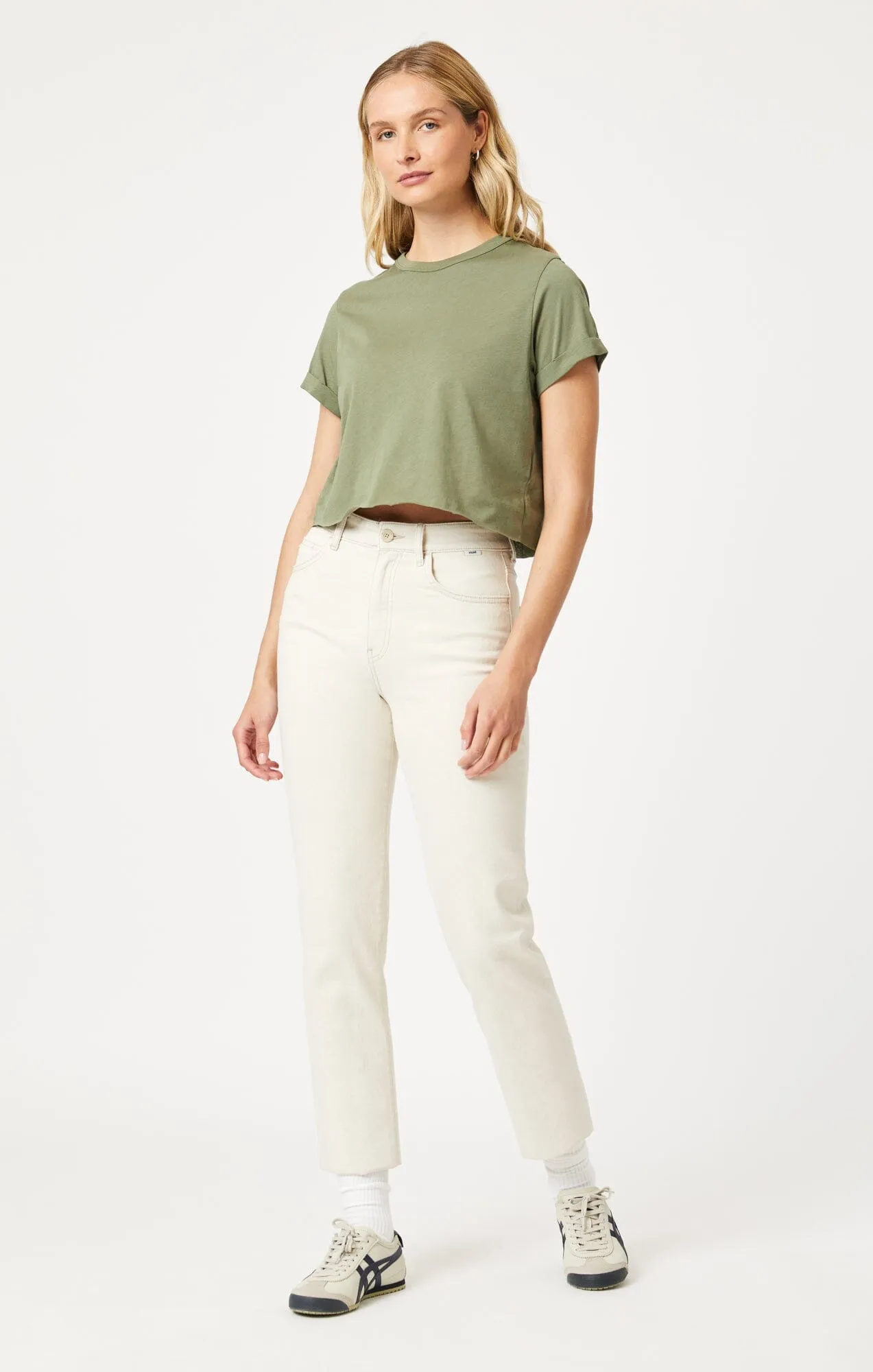 CROPPED T-SHIRT IN DEEP LICHEN GREEN