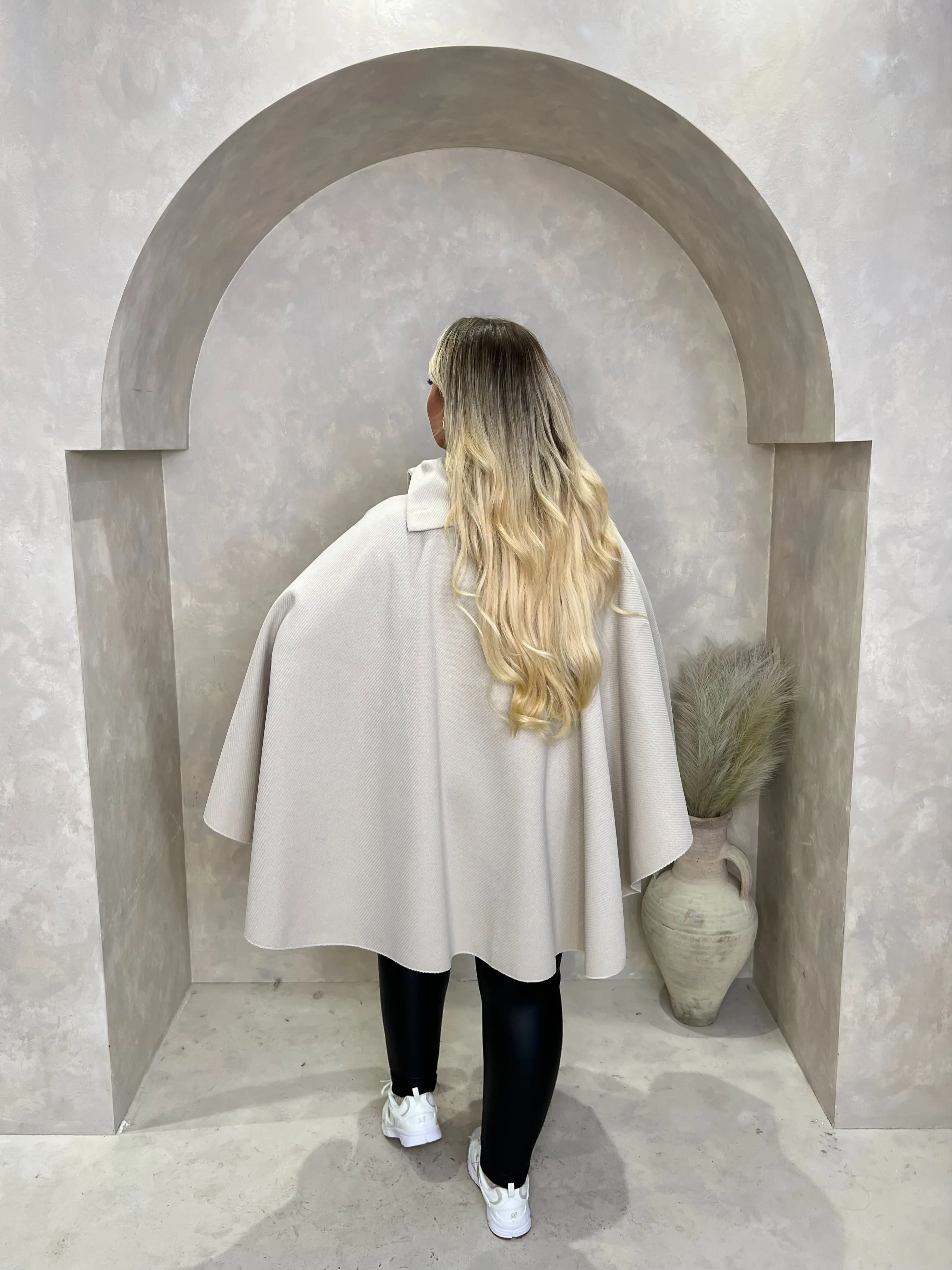 Curve Beige Button Neck Cape