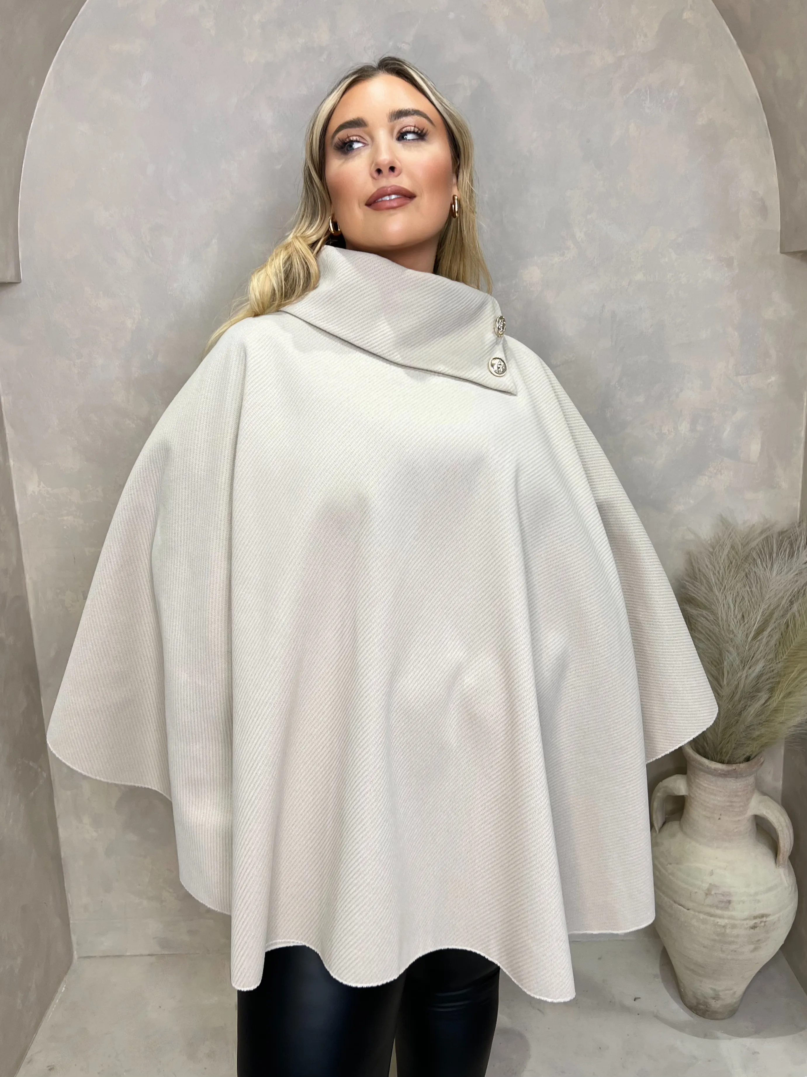 Curve Beige Button Neck Cape