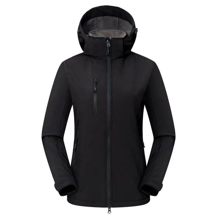 Customize LOGO Women Waterproof Softshell Jacket Outdoor Zipper Hiking Skiing Sports Cardigan Coats Fleece Liner Warm Hoody Tops