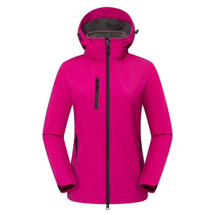 Customize LOGO Women Waterproof Softshell Jacket Outdoor Zipper Hiking Skiing Sports Cardigan Coats Fleece Liner Warm Hoody Tops