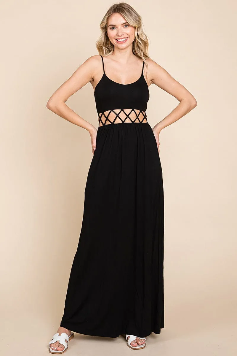 Cut Out Waist Jersey Maxi Dress