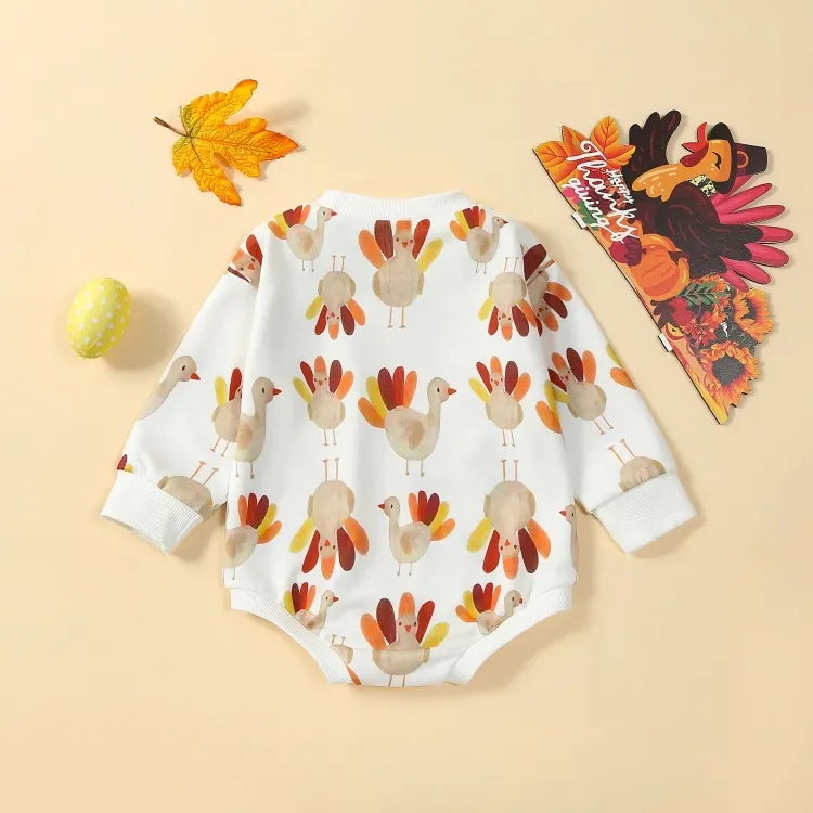 Cute Long Sleeve Turkey Feathers Baby Bodysuit