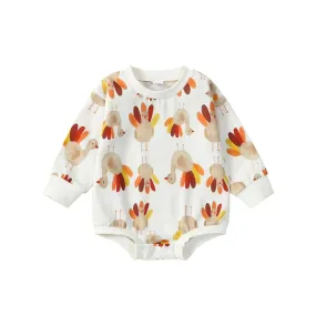 Cute Long Sleeve Turkey Feathers Baby Bodysuit