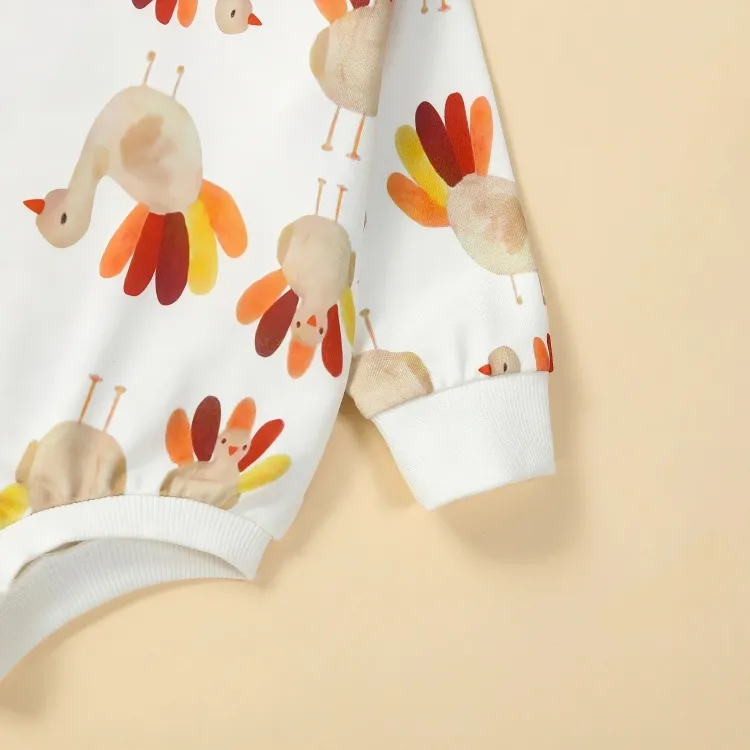 Cute Long Sleeve Turkey Feathers Baby Bodysuit