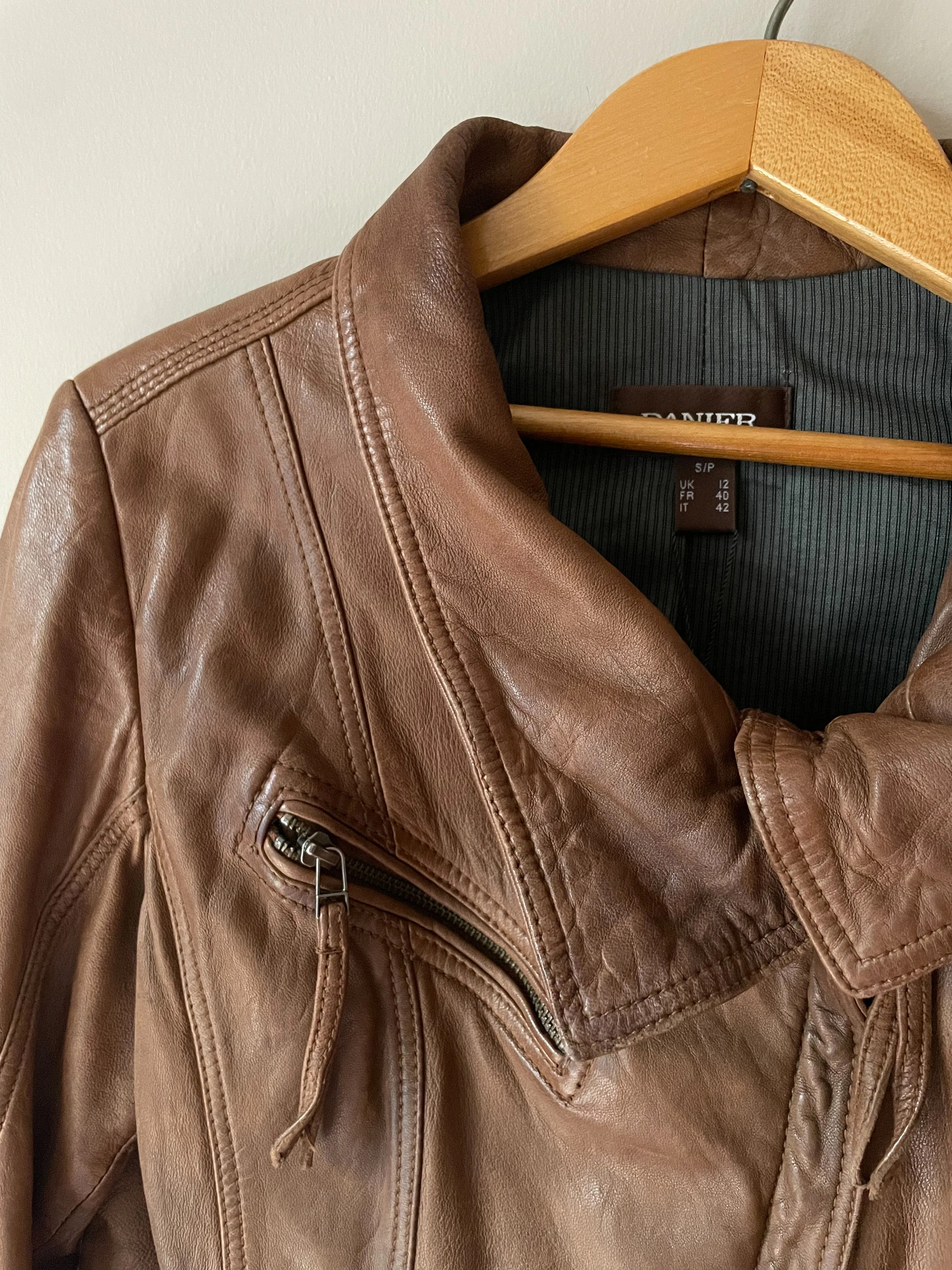 Danier Brown Genuine Leather Moto Jacket - Small