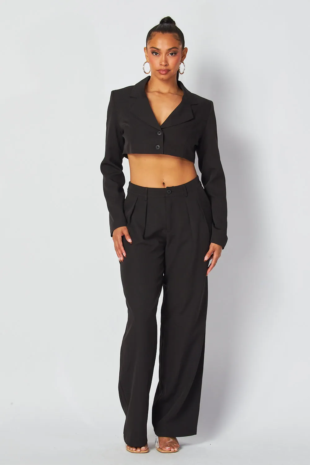 Deja Vu Crop Blazer Jacket & Pant Suit Set