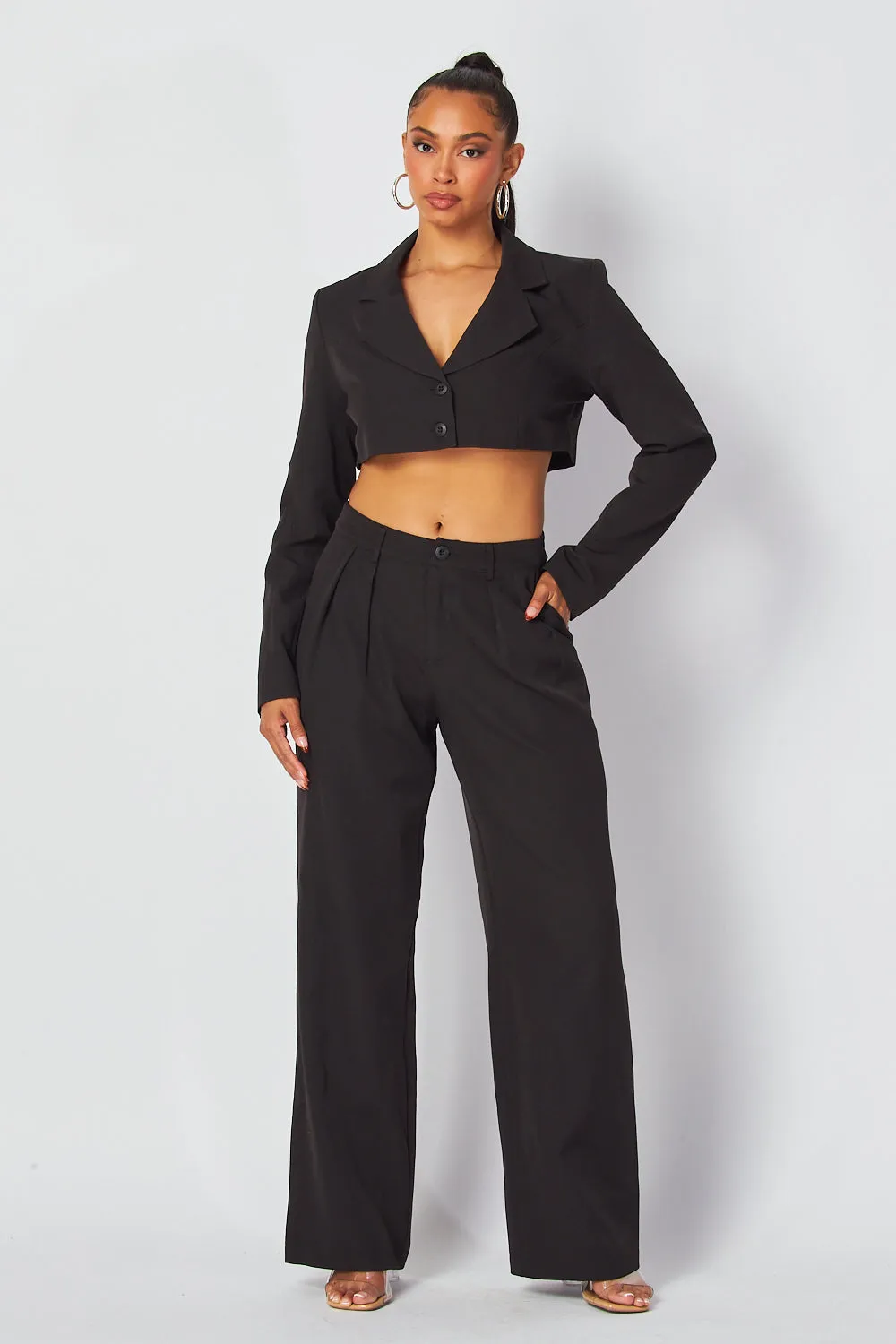 Deja Vu Crop Blazer Jacket & Pant Suit Set