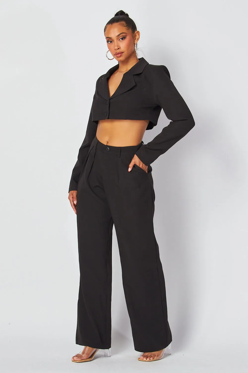 Deja Vu Crop Blazer Jacket & Pant Suit Set