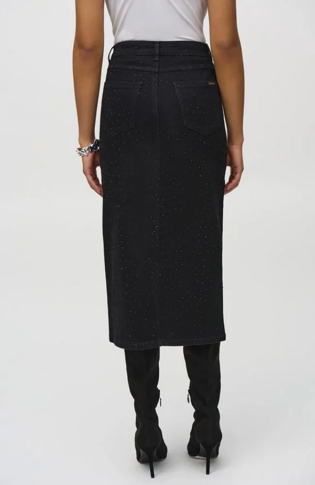 Denim Pencil Skirt with Rhinestones