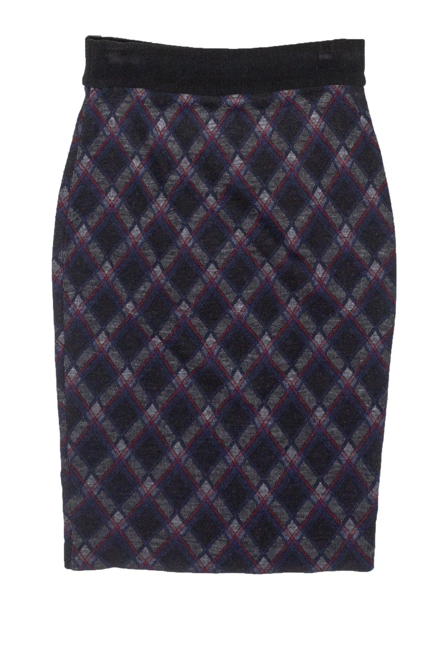 Diane von Furstenberg - Navy Plaid Wool Blend Pencil Skirt Sz 2