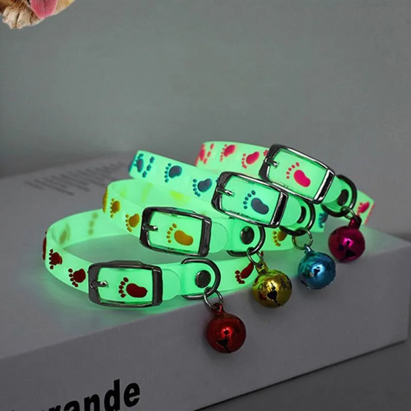 Dogs & Cats Collar with Glowing Bells Glow At Night Collar Necklace Pet Chain Light Luminous