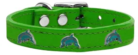 Dolphin Widget Genuine Leather Dog Collar Emerald Green 26