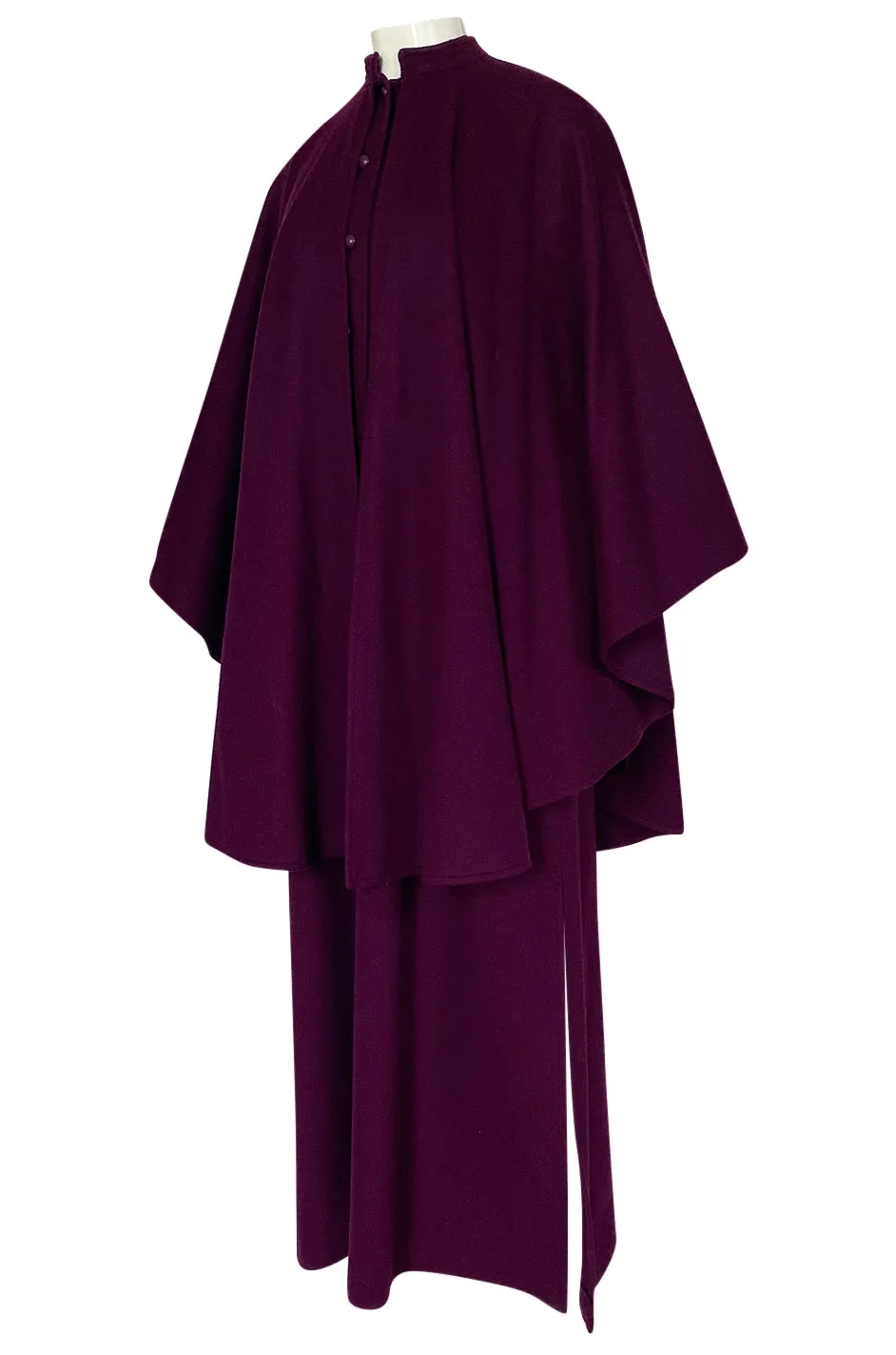 Early 1970s Yves Saint Laurent Deep Purple Wool Coachman Cape