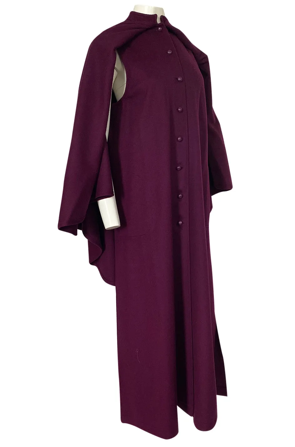 Early 1970s Yves Saint Laurent Deep Purple Wool Coachman Cape