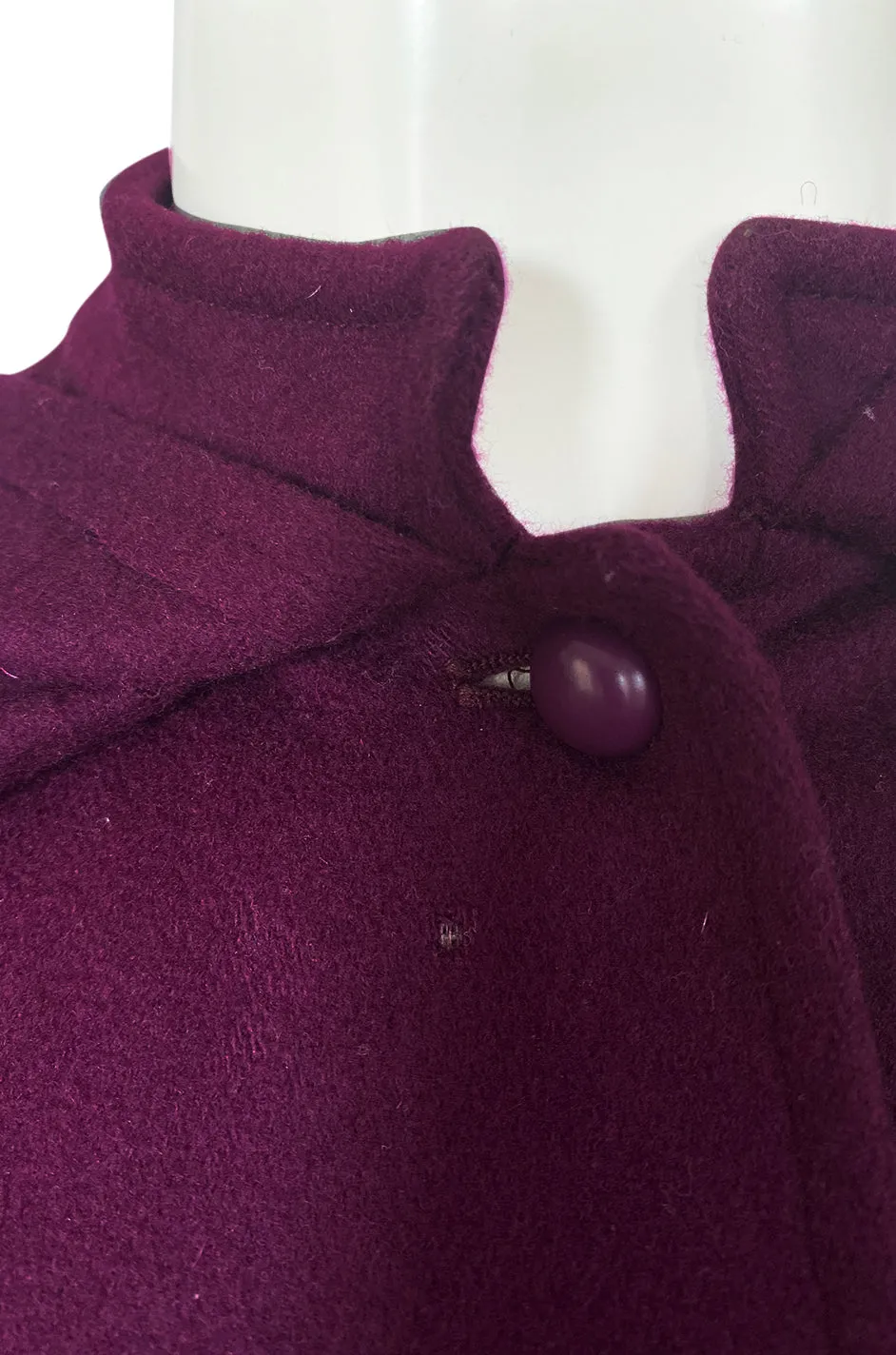 Early 1970s Yves Saint Laurent Deep Purple Wool Coachman Cape