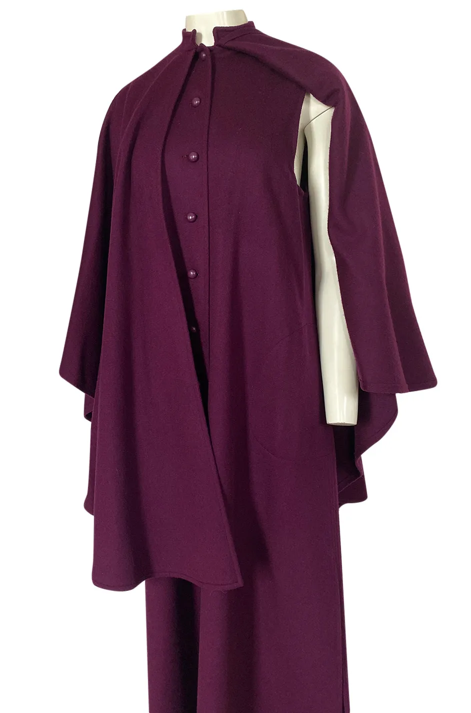 Early 1970s Yves Saint Laurent Deep Purple Wool Coachman Cape