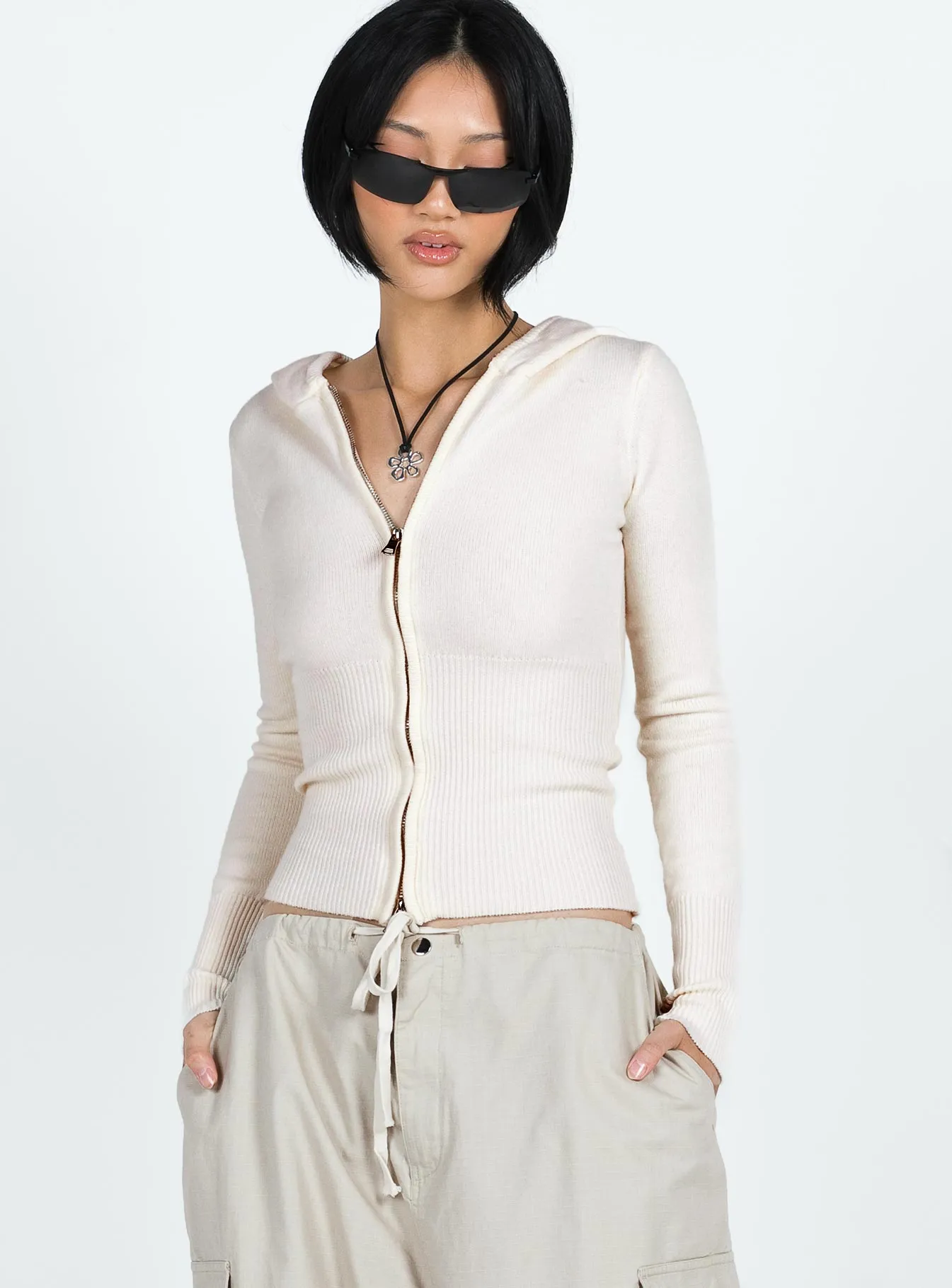 Elingford Zip Up Hooded Sweater Cream