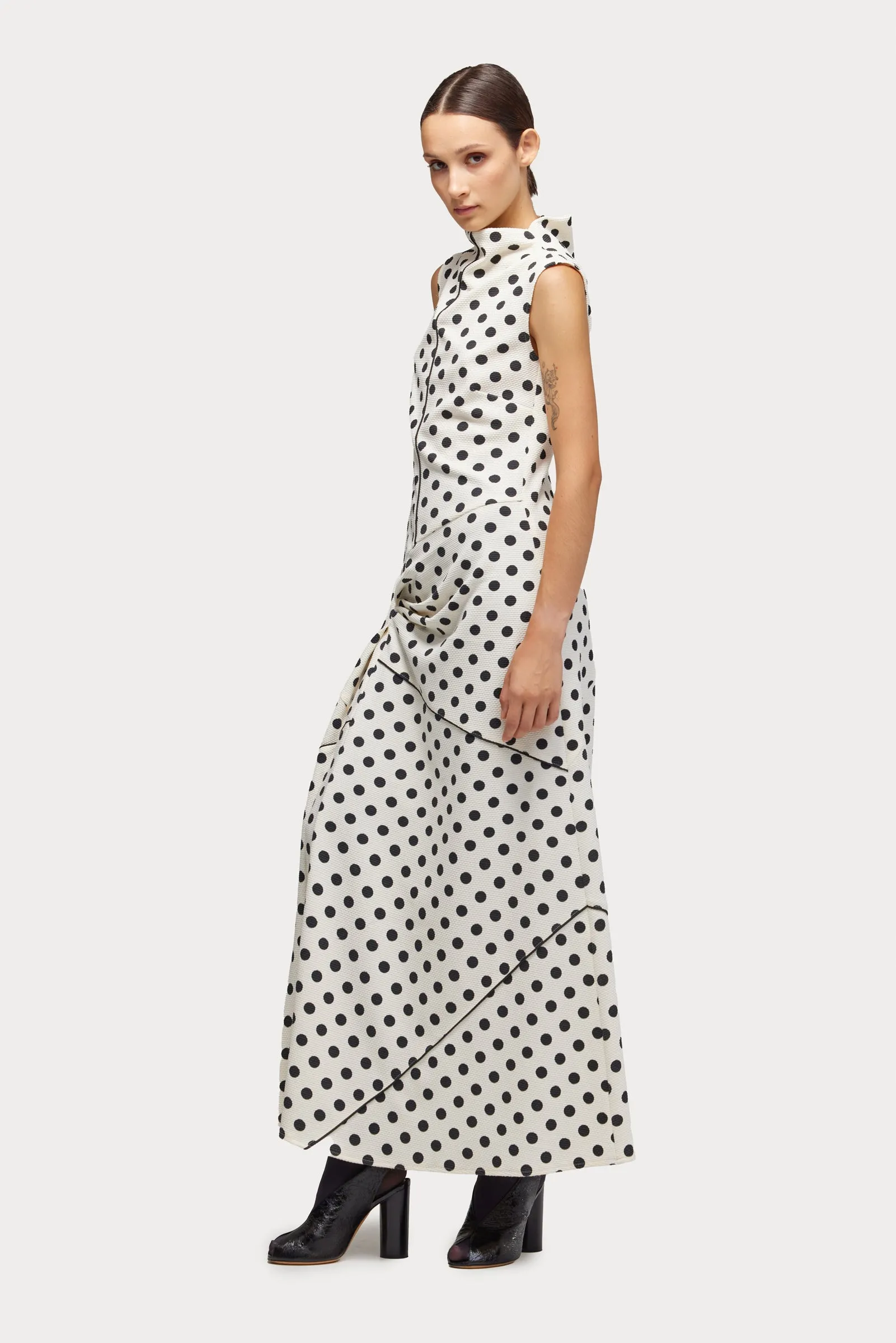 Fashion Textured Knit Long Dress Polka Dot