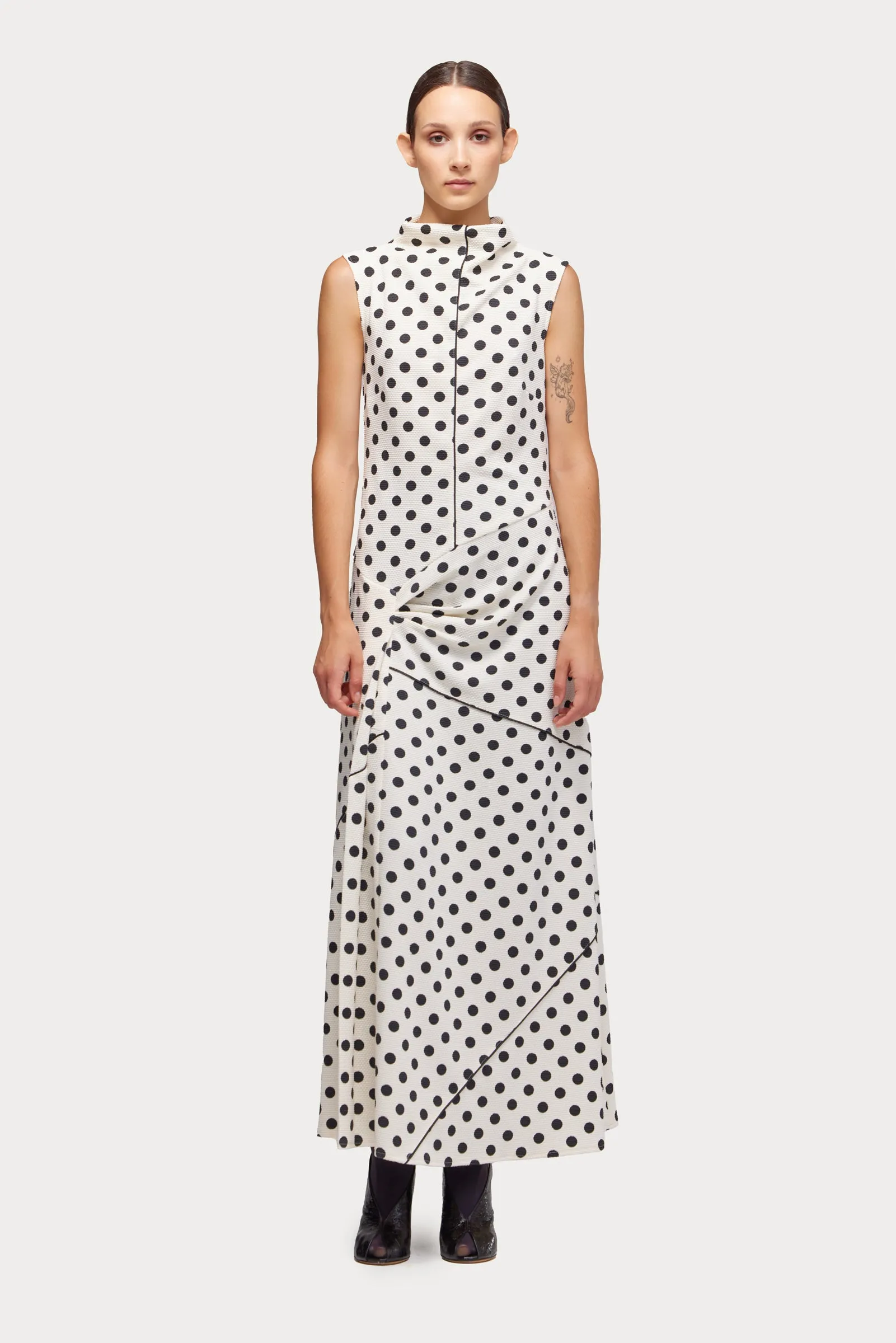 Fashion Textured Knit Long Dress Polka Dot