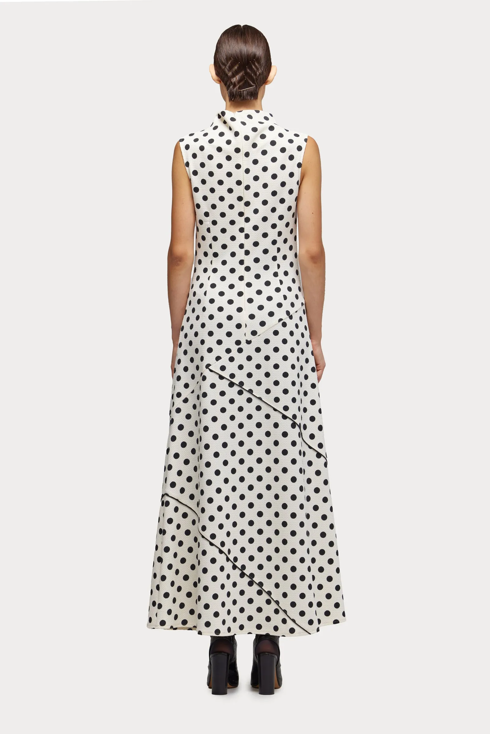 Fashion Textured Knit Long Dress Polka Dot