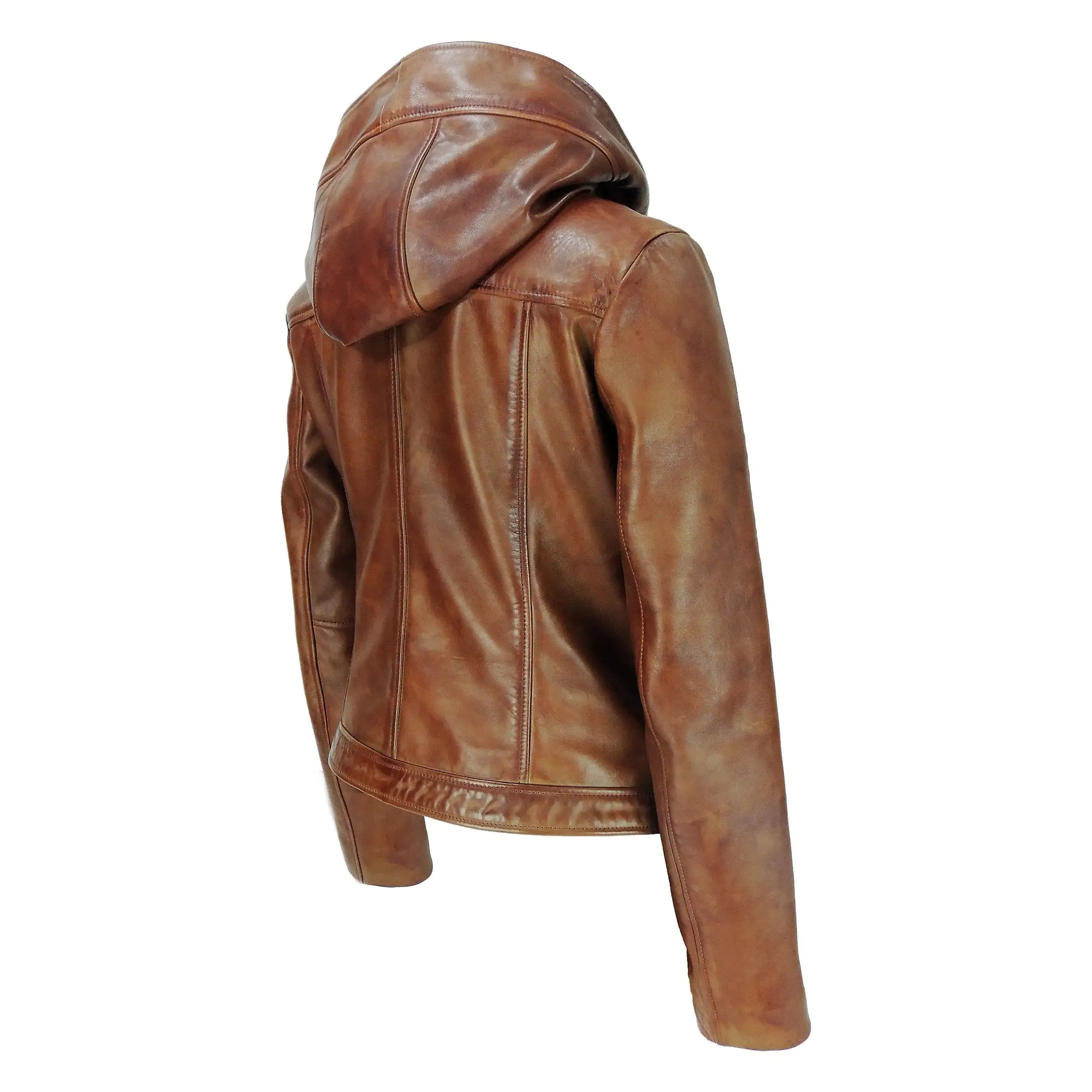 Fashion Women's Hooded Leather Jacket