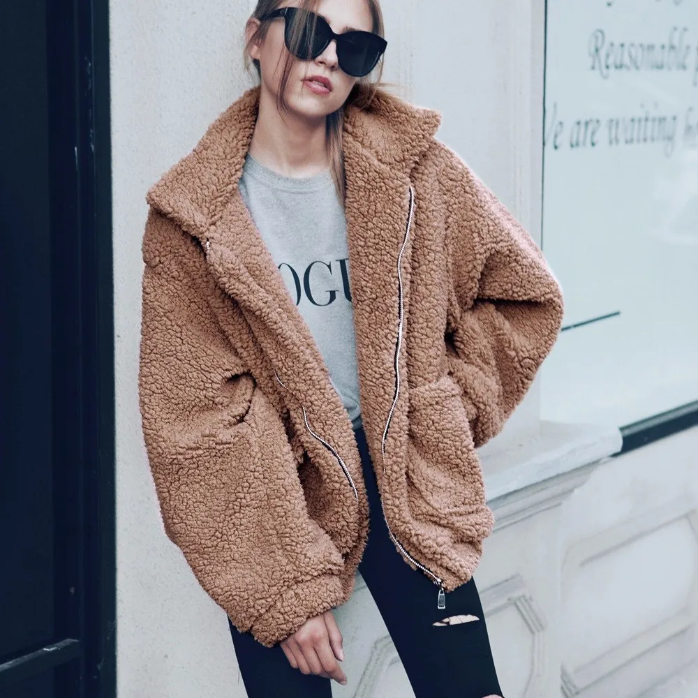 Faux Fur Cozy Cute Super Warm Soft Zipper Lined Casual Coat