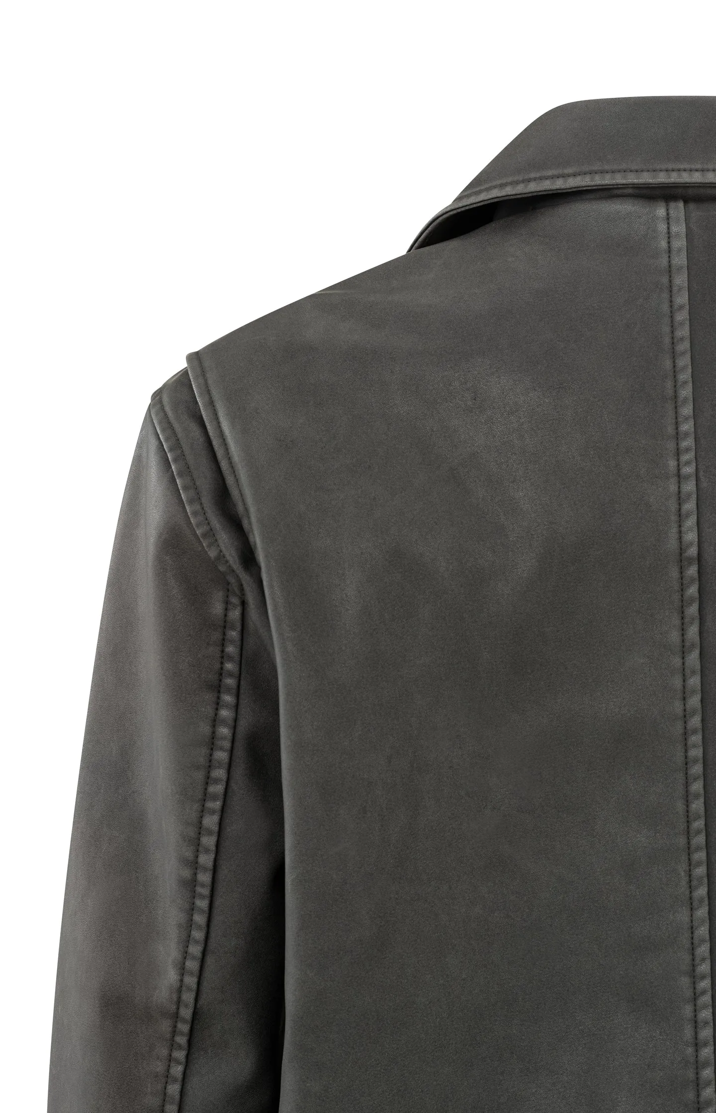 Faux leather bomber jacket with long sleeves and zippers