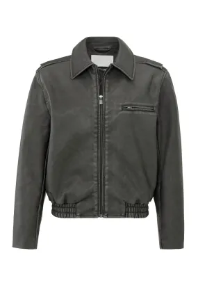 Faux leather bomber jacket with long sleeves and zippers